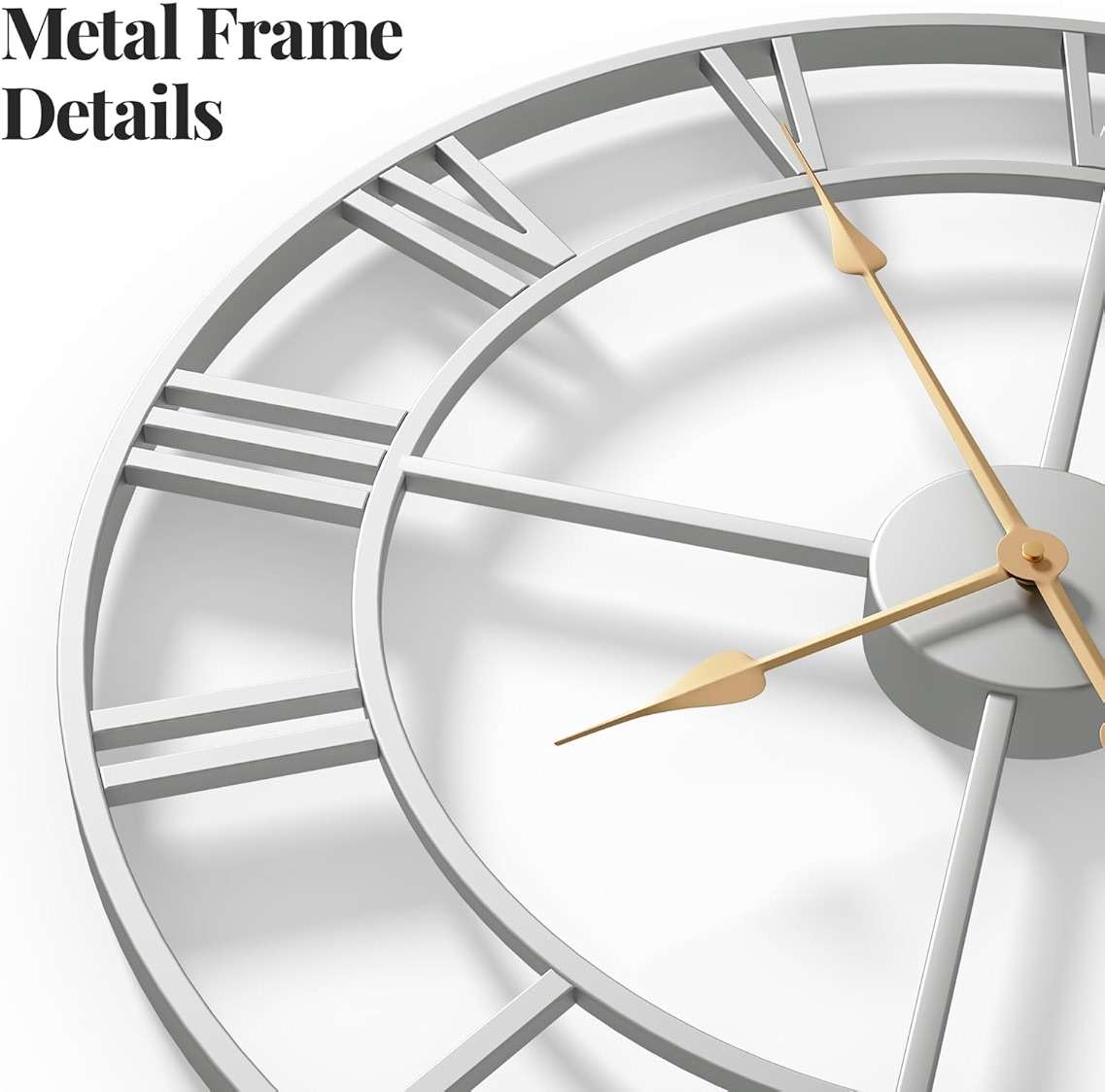 Cuspin 30 Inch Large Wall Clock, Modern Silver Metal Big Decorative Wall Clock Home Decor, Battery-Operated Roman Numeral Analog Metal Round Wall Clocks for Living Room, Bedroom, Office - Image 5