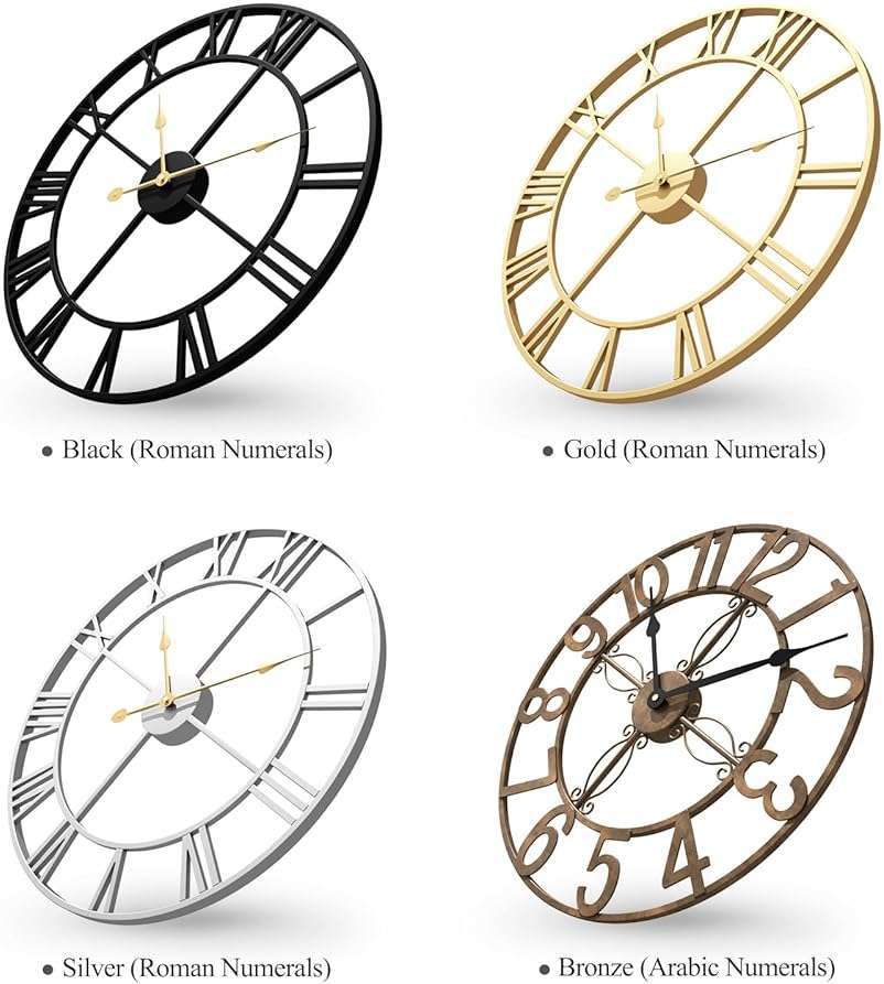 Cuspin 30 Inch Large Wall Clock, Modern Silver Metal Big Decorative Wall Clock Home Decor, Battery-Operated Roman Numeral Analog Metal Round Wall Clocks for Living Room, Bedroom, Office - Image 7