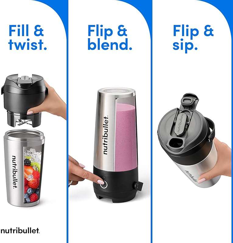 nutribullet Flip Portable Blender with Insulated Cup, Cordless, Brushed Stainless, NBPB50350SS - Image 3