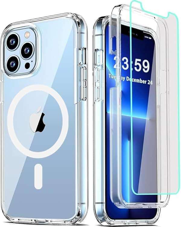 COOLQO Magnetic for iPhone 13 Pro Max Case with Screen Protectors, Compatible with MagSafe, Military Grade Drop Protection, Dual Layer Design Heavy Duty Protective Shockproof Phone Case, Clear - Image 1
