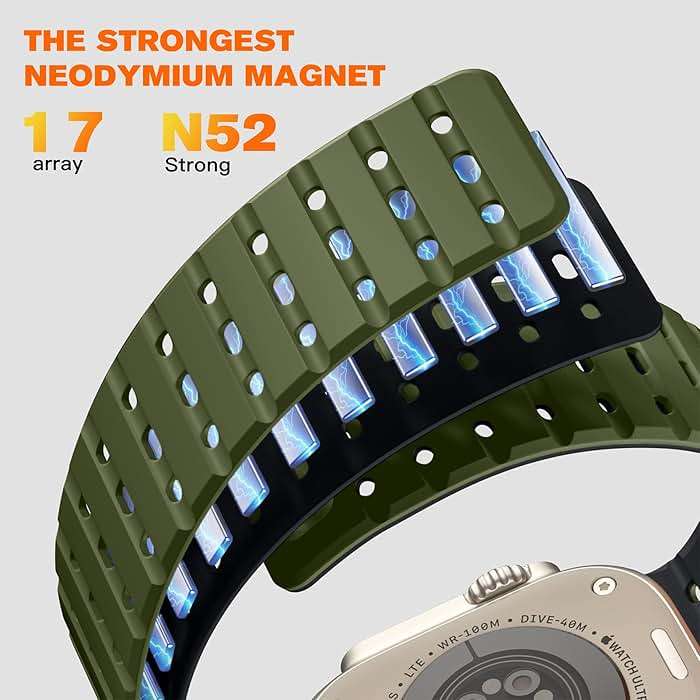 Bandletic R-FKM Sport Band + R-Lite Fit Magnetic Watchband Compatible with Apple Watch Ultra 2/Ultra Band 49mm/45mm/44mm/42mm for Men - Image 7