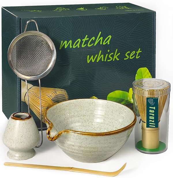 Taruzil Matcha Whisk Set with Matcha Bowl, Matcha Bamboo Whisk, Scoop, Sifter, Matcha Whisk Holder Unique Gifts for Women Men Girl Friend Home Kitchen Decor Gifts for Christmas, Birthday,Halloween - Image 1