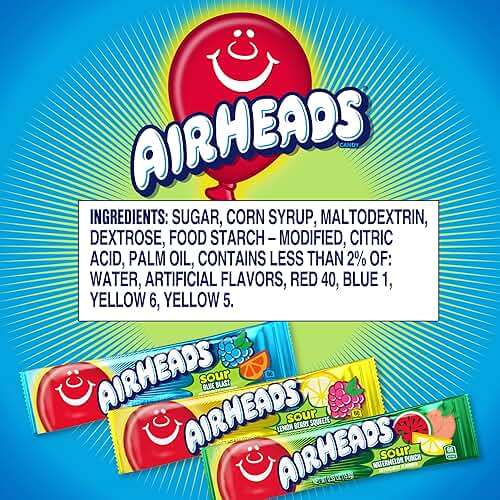 Airheads SOUR Candy Bars, Sour Watermelon Punch, Blue Blast, Lemon Berry Squeeze, 9 Bar Movie Theater Box - Image 2