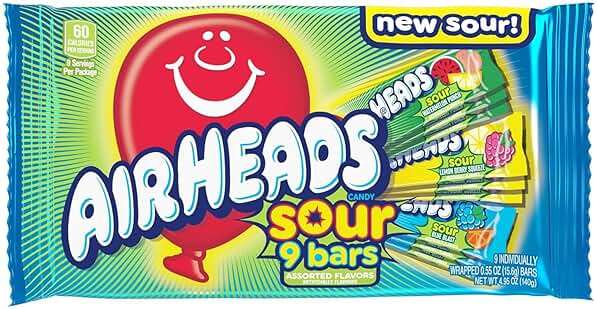 Airheads SOUR Candy Bars, Sour Watermelon Punch, Blue Blast, Lemon Berry Squeeze, 9 Bar Movie Theater Box - Image 4