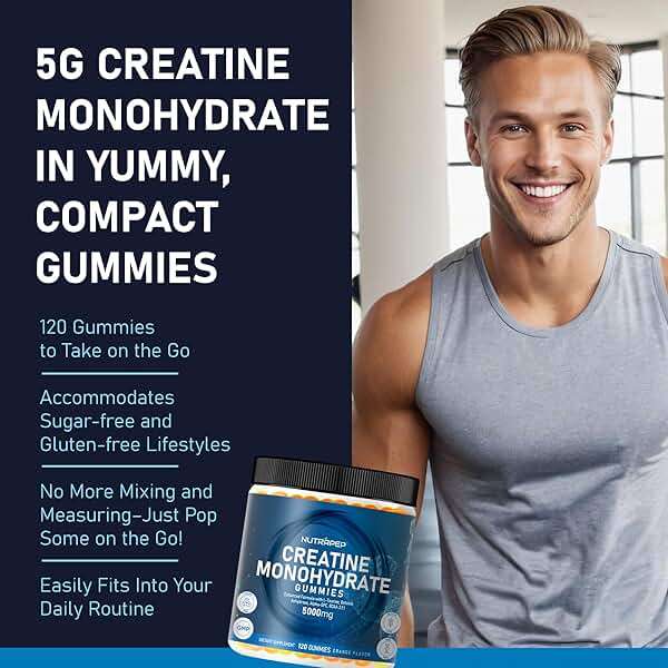 NutraPep Creatine Monohydrate Gummies 5g for Men Women - with L-Taurine Betaine Anhydrous Alpha-GPC BCAA 2:1:1 - Sugar-Free Gluten Free Chewable Creatine Supplement Bites - Image 4