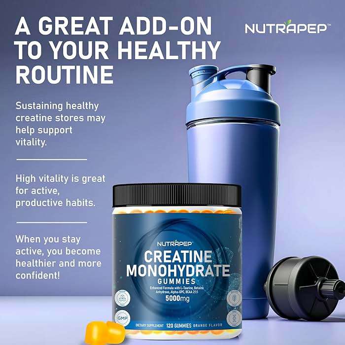 NutraPep Creatine Monohydrate Gummies 5g for Men Women - with L-Taurine Betaine Anhydrous Alpha-GPC BCAA 2:1:1 - Sugar-Free Gluten Free Chewable Creatine Supplement Bites - Image 5