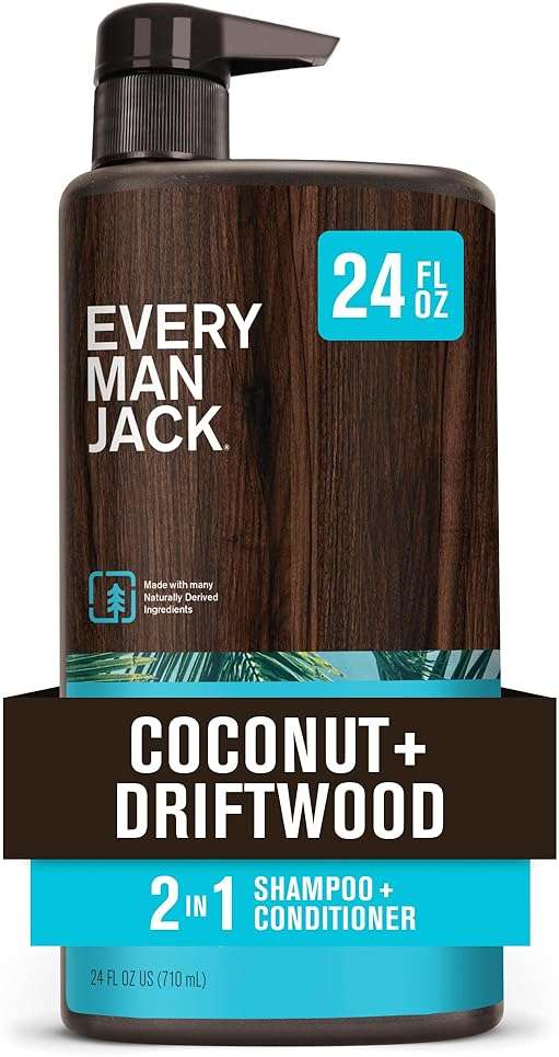 Every Man Jack 2-in-1 Daily Shampoo + Conditioner - Coconut & Driftwood | Nourishing For All Hair Types, Naturally Derived, Cruelty-Free Shampoo and Conditioner Set for Men | 24oz - 1 Bottle - Image 1