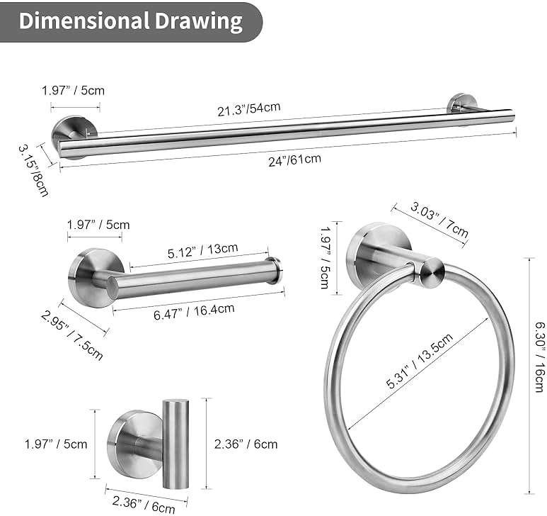 Ntipox Brushed Nickel Bathroom Hardware Accessories Set 5 Piece, Stainless Steel Bath Towel Bar Set 24 Inch,Toilet Paper Holder,Towel Ring Holder,Towel Rack Set, Brushed Nickel - Image 3