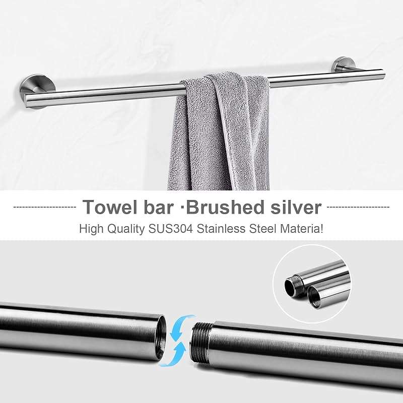 Ntipox Brushed Nickel Bathroom Hardware Accessories Set 5 Piece, Stainless Steel Bath Towel Bar Set 24 Inch,Toilet Paper Holder,Towel Ring Holder,Towel Rack Set, Brushed Nickel - Image 4