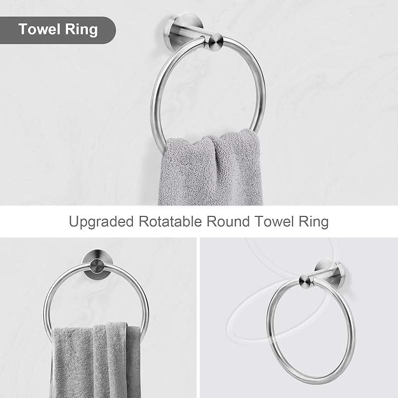 Ntipox Brushed Nickel Bathroom Hardware Accessories Set 5 Piece, Stainless Steel Bath Towel Bar Set 24 Inch,Toilet Paper Holder,Towel Ring Holder,Towel Rack Set, Brushed Nickel - Image 5