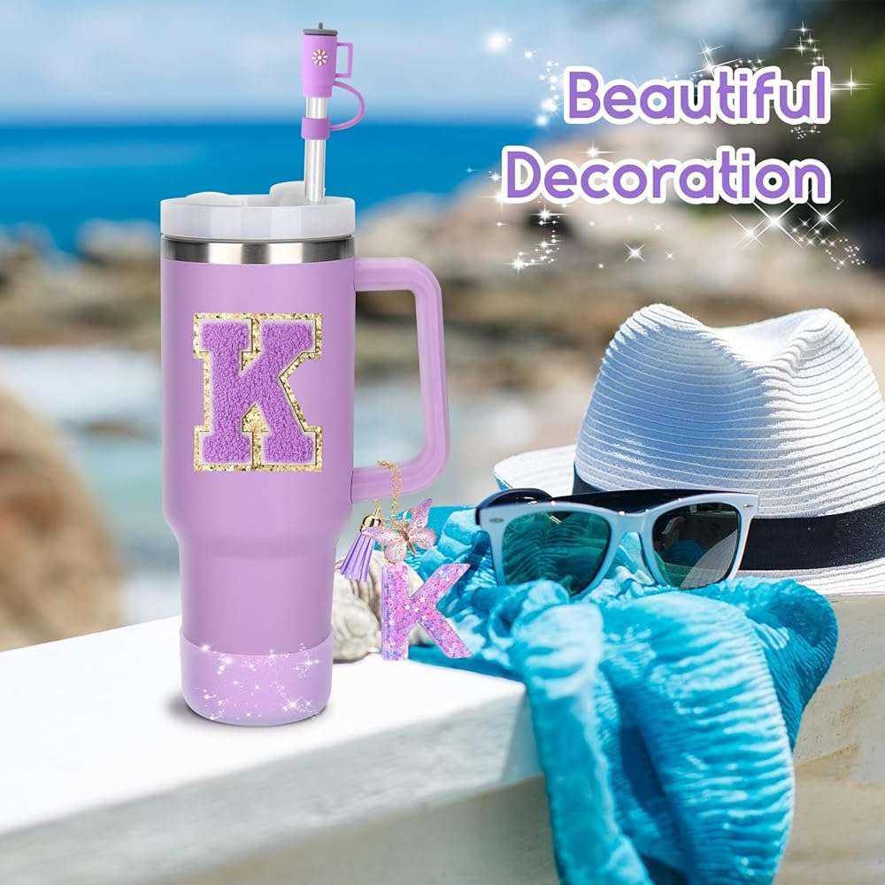Mity rain 6PCS Cup Accessories Set for Stanley Cup 30oz 40oz tumbler with handle, Including Silicone Straw Topper Cover Cap and Boot, Spill Proof Stopper, Handle Charm, Initials Sticker (Letter K) - Image 3