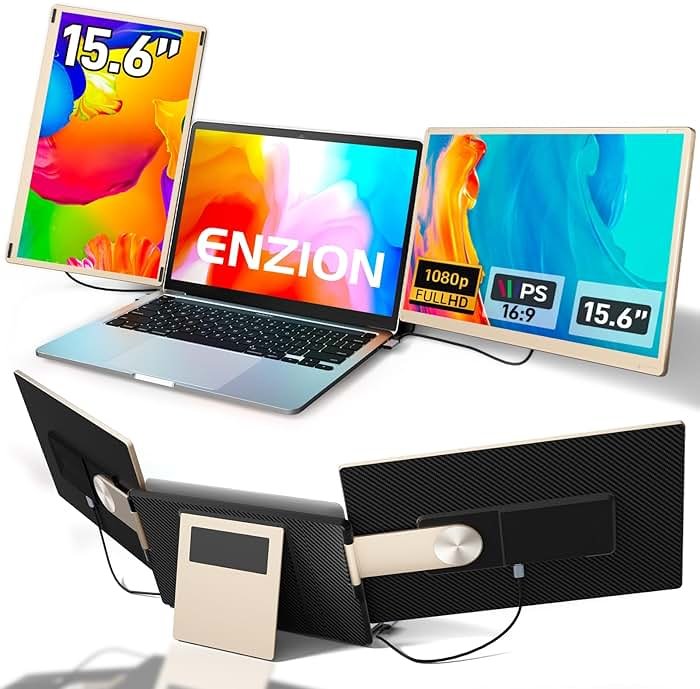 Enzion Laptop Screen Extender,Upgraded 15.6" Portable Monitor,FHD 1080P Triple Laptop Screen Extender,Detachable Dual Monitor for 13”-17” Laptops,Plug & Play,Compatible with Mac/Wins/Chrome/Dex - Product Image