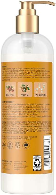 SheaMoisture Moisturizing Body Lotion with Raw Shea Butter, Argan Oil and Pro-Ceramides, Restoring Dry Skin, 24H Moisturizing 16 oz - Image 2