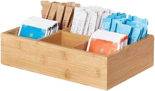 SJORHNUS Tea Organizer,Bamboo 6 Compartment Tea Bag Organizer,Tea Storage Holder Box for Office Kitchen Countertop Cabinet Pantry Drawer - Product Image