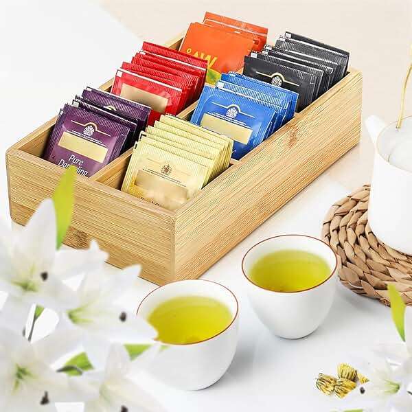 SJORHNUS Tea Organizer,Bamboo 6 Compartment Tea Bag Organizer,Tea Storage Holder Box for Office Kitchen Countertop Cabinet Pantry Drawer - Image 2
