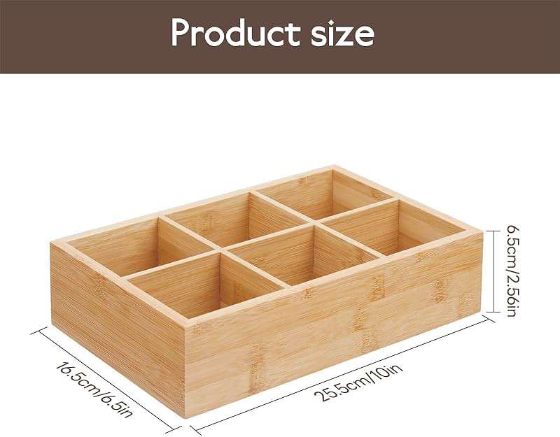 SJORHNUS Tea Organizer,Bamboo 6 Compartment Tea Bag Organizer,Tea Storage Holder Box for Office Kitchen Countertop Cabinet Pantry Drawer - Image 3