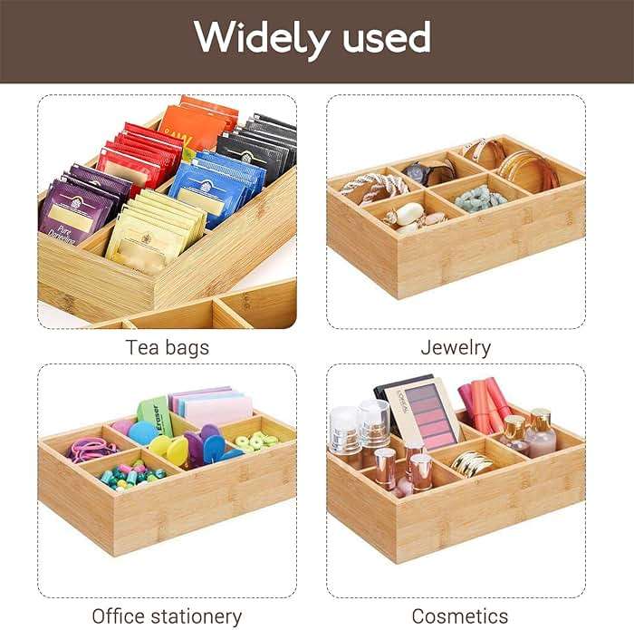 SJORHNUS Tea Organizer,Bamboo 6 Compartment Tea Bag Organizer,Tea Storage Holder Box for Office Kitchen Countertop Cabinet Pantry Drawer - Image 5