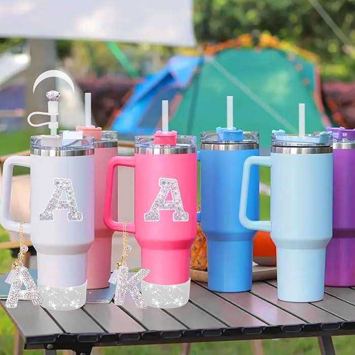 Mity rain Accessories Set for Stanley Cup, Initials Decorations for Tumbler Cup 30/40OZ, Including Diamond Straw Topper/Spill Proof Stopper/Sparkly Silicone Boot Set/Letter Charms for Handle A-Z (A-) - Image 5