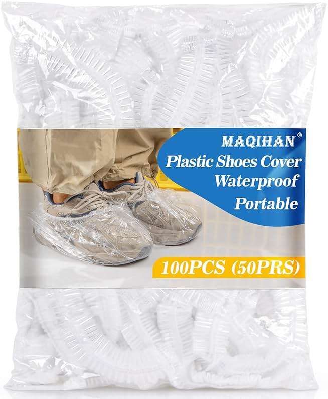 MAQIHAN 100pcs(50PRS) Shoe Covers Disposable - Portable Size Save Space for Rainy Days Waterproof Booties Covers Plastic Rain Shoe Protector Foot Covers Indoors Reusable Women Men Shoe Bags for Travel - Image 1