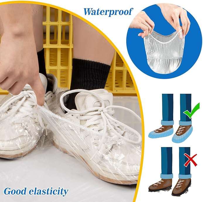 MAQIHAN 100pcs(50PRS) Shoe Covers Disposable - Portable Size Save Space for Rainy Days Waterproof Booties Covers Plastic Rain Shoe Protector Foot Covers Indoors Reusable Women Men Shoe Bags for Travel - Image 4