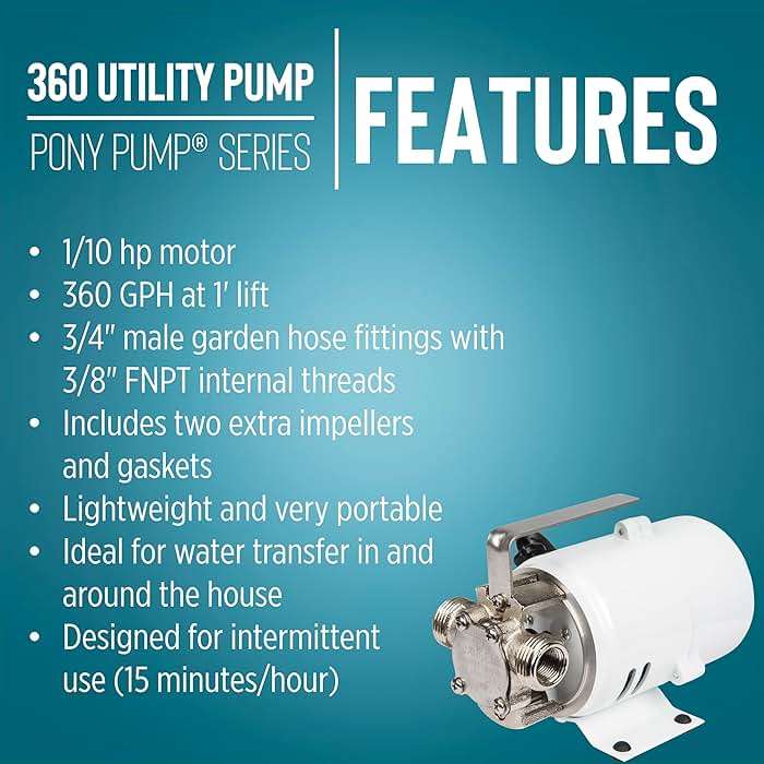 Little Giant 360 115V, 360 GPH, 1/10 HP, Plated Brass Non-Submersible Multi-Purpose Utility Water Transfer Pony Pump with 6-Ft. Cord, White, 555112 - Image 3