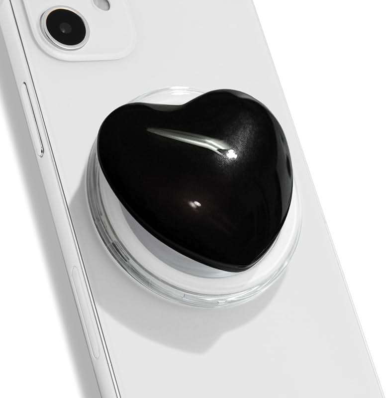 OnTheGrip Compatible with Magsafe Magnetic Cute Glass Heart Design Collapsible Mobile Phone Grip Stand Holder for Smartphone Tablet Cell Phone Accessory (Black) - Image 1