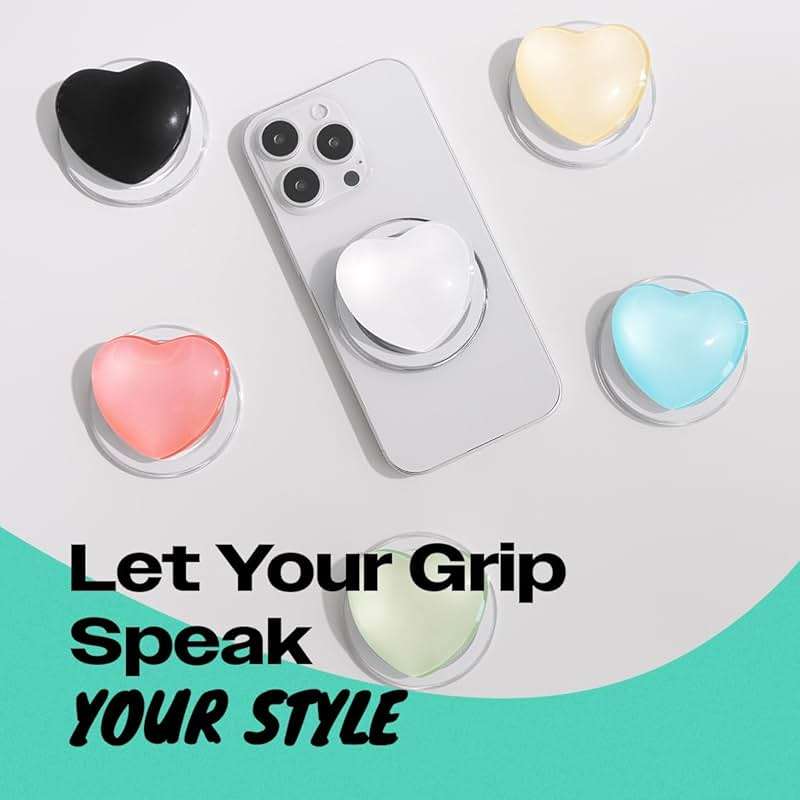 OnTheGrip Compatible with Magsafe Magnetic Cute Glass Heart Design Collapsible Mobile Phone Grip Stand Holder for Smartphone Tablet Cell Phone Accessory (Black) - Image 3