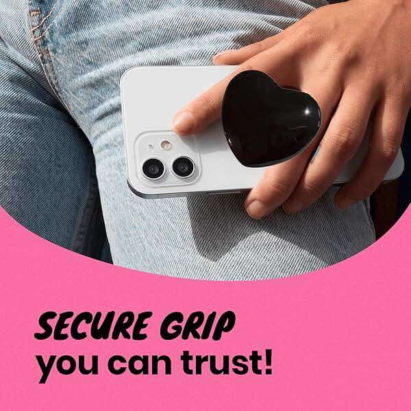 OnTheGrip Compatible with Magsafe Magnetic Cute Glass Heart Design Collapsible Mobile Phone Grip Stand Holder for Smartphone Tablet Cell Phone Accessory (Black) - Image 5