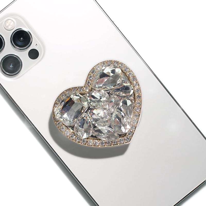 OnTheGrip Cute Cubic Diamond Heart Shape Design Collapsible Expandible Mobile Phone Grip Stand Holder for Smartphone Tablet Cell Phone Accessory (Gold Small) - Image 1