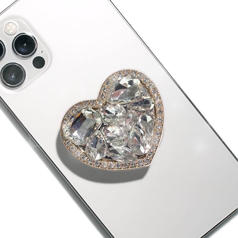 OnTheGrip Cute Cubic Diamond Heart Shape Design Collapsible Expandible Mobile Phone Grip Stand Holder for Smartphone Tablet Cell Phone Accessory (Gold Small) - Product Image