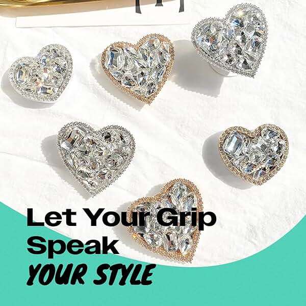 OnTheGrip Cute Cubic Diamond Heart Shape Design Collapsible Expandible Mobile Phone Grip Stand Holder for Smartphone Tablet Cell Phone Accessory (Gold Small) - Image 3