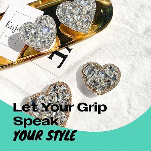 OnTheGrip Cute Cubic Diamond Heart Shape Design Collapsible Expandible Mobile Phone Grip Stand Holder for Smartphone Tablet Cell Phone Accessory (Gold Small) - Image 8