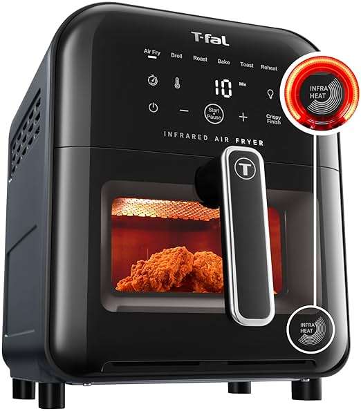 T-fal Infrared Air Fryer, 2x Faster Than Traditional Heating*, Large Air Fryer Toaster Oven Combo, 6 Qt Digital Touch Screen, 7-in-1 Cooking Functions, No-Shake Technology, 1550W, Black, - Image 1