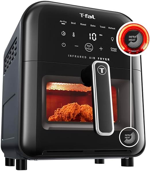 T-fal Infrared Air Fryer, 2x Faster Than Traditional Heating*, Large Air Fryer Toaster Oven Combo, 6 Qt Digital Touch Screen, 7-in-1 Cooking Functions, No-Shake Technology, 1550W, Black, - Product Image