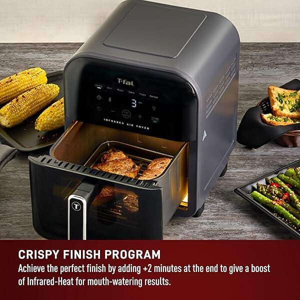 T-fal Infrared Air Fryer, 2x Faster Than Traditional Heating*, Large Air Fryer Toaster Oven Combo, 6 Qt Digital Touch Screen, 7-in-1 Cooking Functions, No-Shake Technology, 1550W, Black, - Image 7
