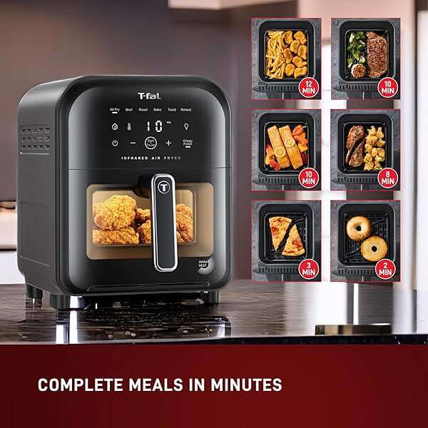 T-fal Infrared Air Fryer, 2x Faster Than Traditional Heating*, Large Air Fryer Toaster Oven Combo, 6 Qt Digital Touch Screen, 7-in-1 Cooking Functions, No-Shake Technology, 1550W, Black, - Image 10