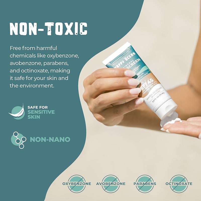 Happy Ocean SPF 45 Biodegradable Reef Safe Sunscreen for Face & Body, Non-Nano Zinc Oxide, Natural Fragrance Free Non Toxic Organic Mineral Sunscreen, Travel Size Reef Friendly Mineral Based 2.5 Fl Oz - Image 3