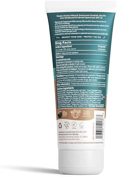 Happy Ocean SPF 45 Biodegradable Reef Safe Sunscreen for Face & Body, Non-Nano Zinc Oxide, Natural Fragrance Free Non Toxic Organic Mineral Sunscreen, Travel Size Reef Friendly Mineral Based 2.5 Fl Oz - Image 7