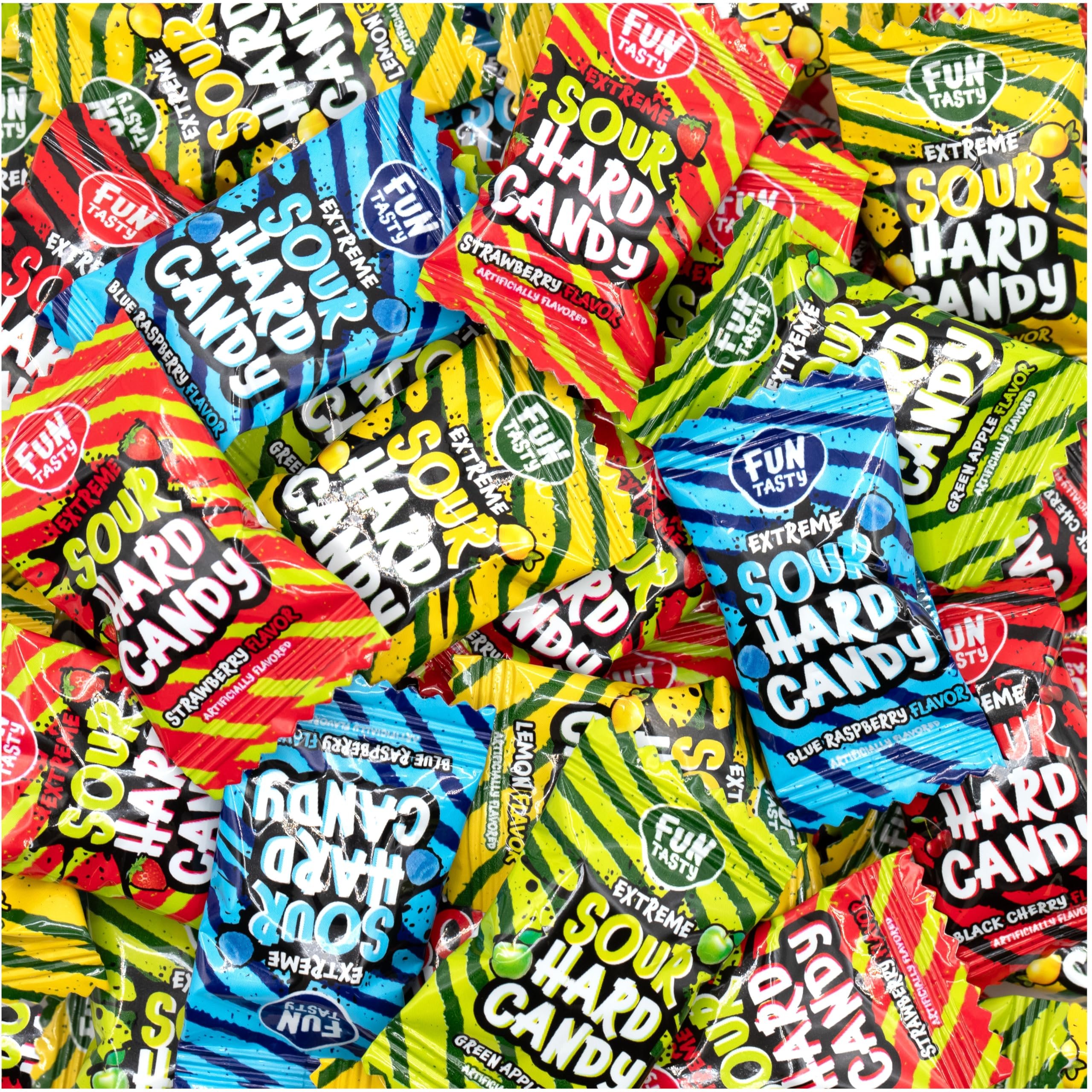 Sour Candy - 2 Pound Bulk Pack - Hard Candy Individdually Wrapped - Assorted Fruit Flavors Candies - Strawberry, Blue Raspberry, Cherry, Lemon, and Apple - Product Image