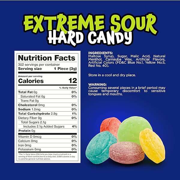 Sour Candy - 2 Pound Bulk Pack - Hard Candy Individdually Wrapped - Assorted Fruit Flavors Candies - Strawberry, Blue Raspberry, Cherry, Lemon, and Apple - Image 2