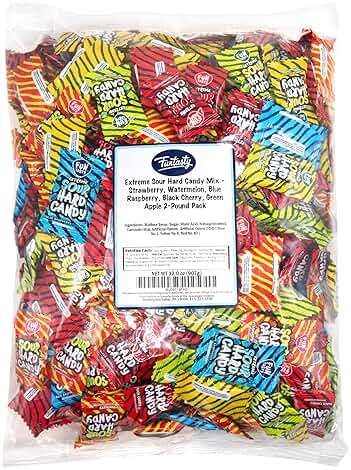 Sour Candy - 2 Pound Bulk Pack - Hard Candy Individdually Wrapped - Assorted Fruit Flavors Candies - Strawberry, Blue Raspberry, Cherry, Lemon, and Apple - Image 3