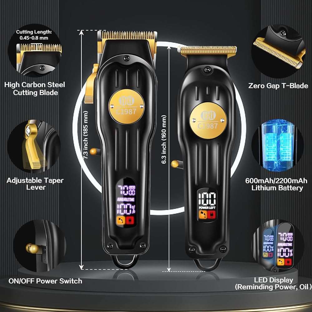 CIICII Mens Hair Clippers and Trimmers Set, Professional Cordless Barber Clippers for Hair Cutting Kit (Rechargeable USB Adjustable Beard & Hair Trimmer Haircut Kit) Clippers for Men DIY Home Salon - Image 2
