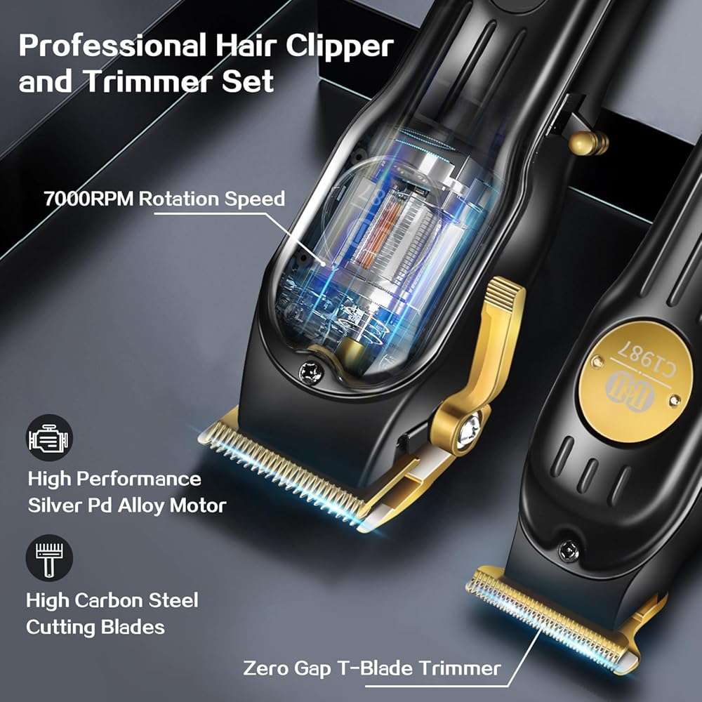 CIICII Mens Hair Clippers and Trimmers Set, Professional Cordless Barber Clippers for Hair Cutting Kit (Rechargeable USB Adjustable Beard & Hair Trimmer Haircut Kit) Clippers for Men DIY Home Salon - Image 3