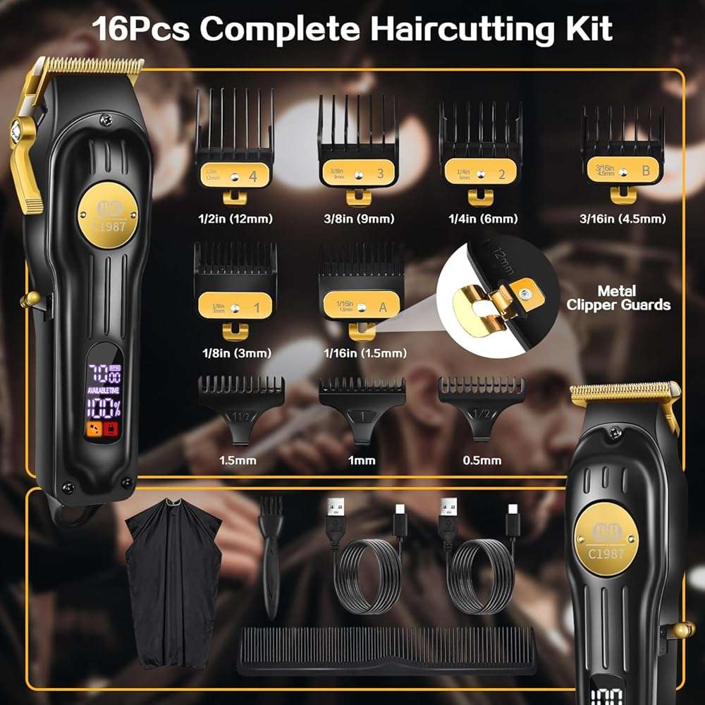 CIICII Mens Hair Clippers and Trimmers Set, Professional Cordless Barber Clippers for Hair Cutting Kit (Rechargeable USB Adjustable Beard & Hair Trimmer Haircut Kit) Clippers for Men DIY Home Salon - Image 4
