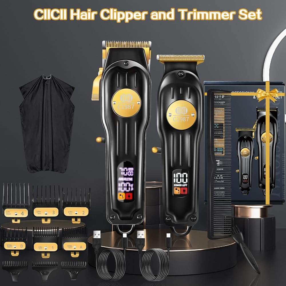 CIICII Mens Hair Clippers and Trimmers Set, Professional Cordless Barber Clippers for Hair Cutting Kit (Rechargeable USB Adjustable Beard & Hair Trimmer Haircut Kit) Clippers for Men DIY Home Salon - Image 8