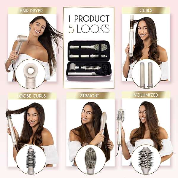 ELLA BELLA® 6 in 1 Professional Hot Air Styler • Powerful Hair Dryer & Straightener Set • Styling Without Heat Damage • Fast Drying Curling Volumizing Straightening • Includes Protective Travel Case - Image 3