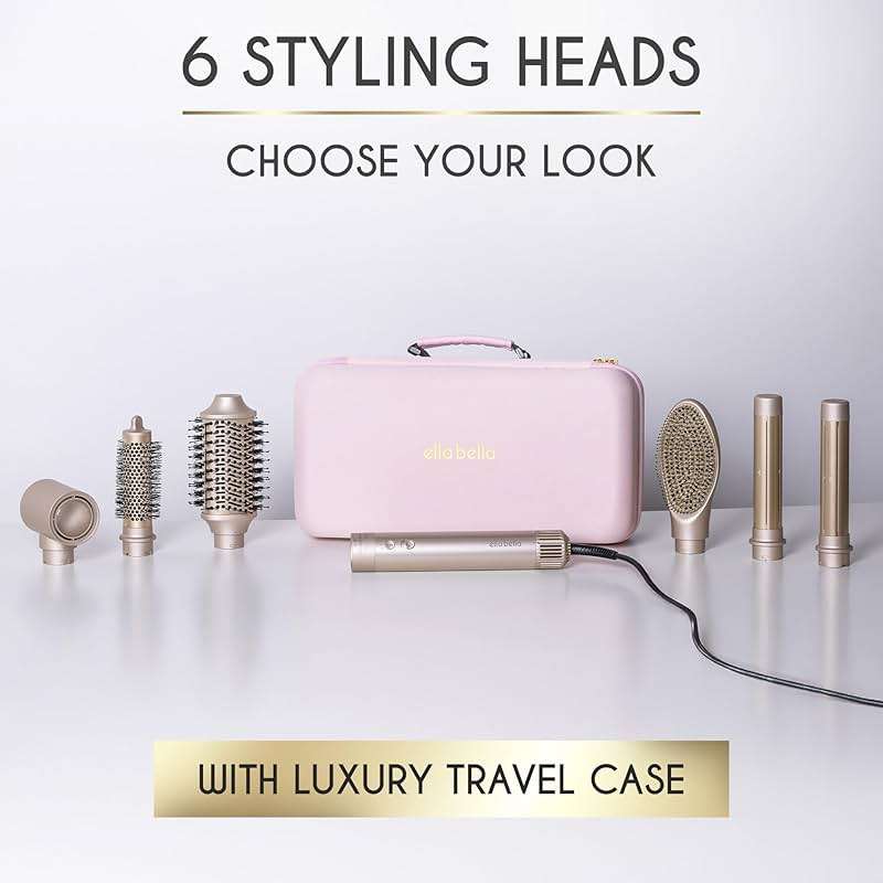 ELLA BELLA® 6 in 1 Professional Hot Air Styler • Powerful Hair Dryer & Straightener Set • Styling Without Heat Damage • Fast Drying Curling Volumizing Straightening • Includes Protective Travel Case - Image 6
