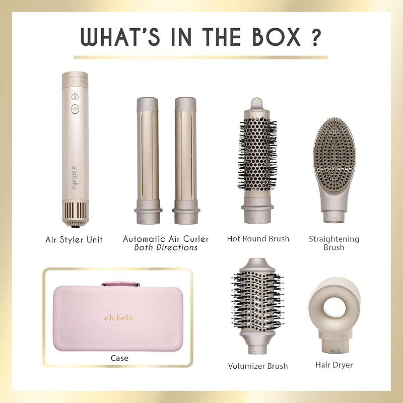 ELLA BELLA® 6 in 1 Professional Hot Air Styler • Powerful Hair Dryer & Straightener Set • Styling Without Heat Damage • Fast Drying Curling Volumizing Straightening • Includes Protective Travel Case - Image 7