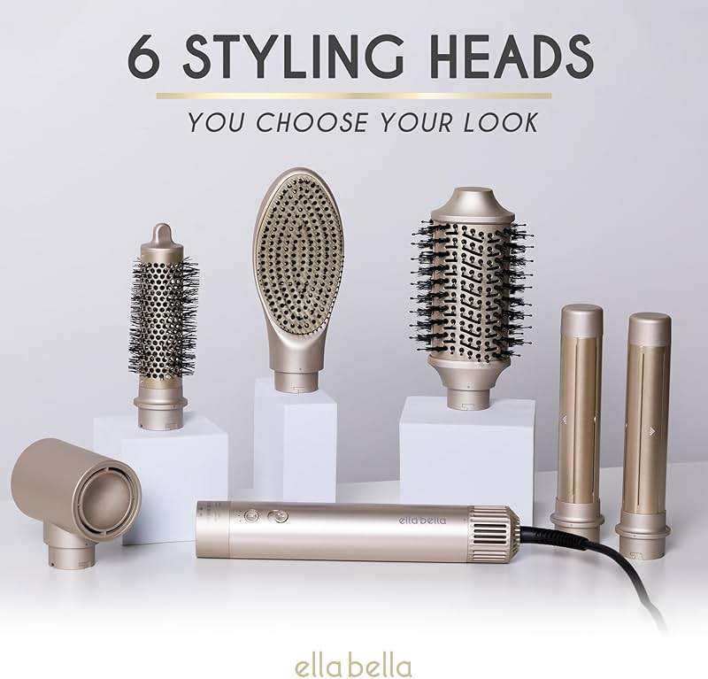 ELLA BELLA® 6 in 1 Professional Hot Air Styler • Powerful Hair Dryer & Straightener Set • Styling Without Heat Damage • Fast Drying Curling Volumizing Straightening • Includes Protective Travel Case - Image 9