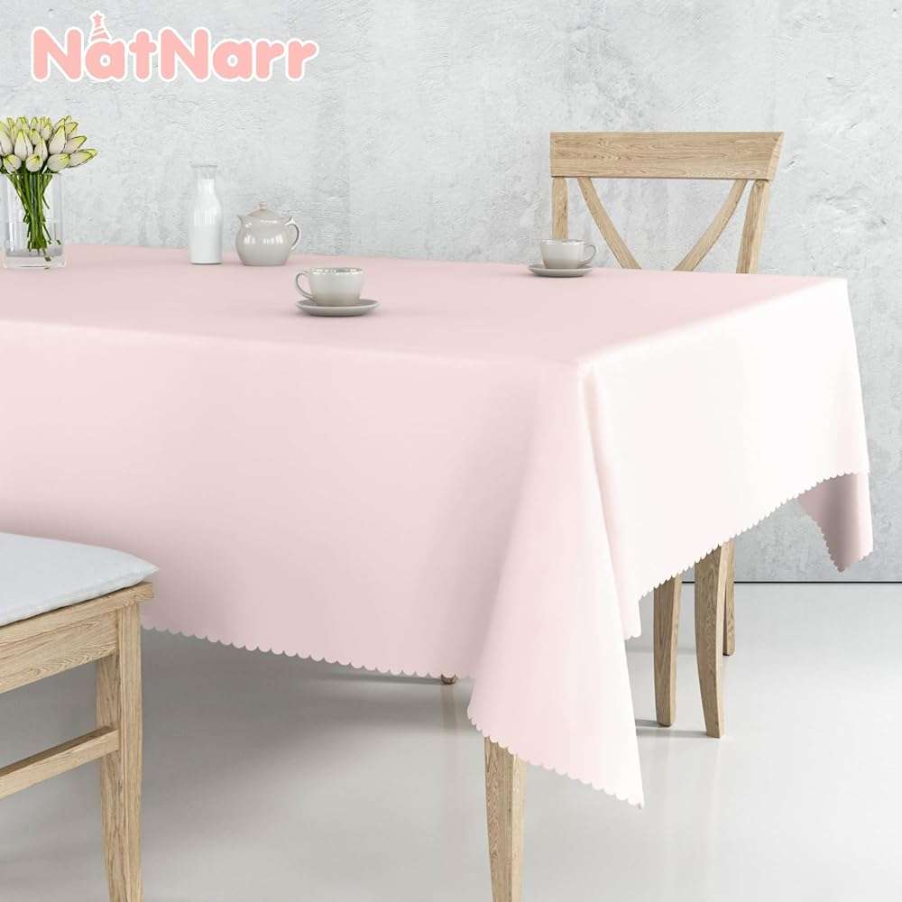 3 Pack Plastic Light Pink Tablecloths, 54 X 108Inch Disposable Spring Tablecloth Scalloped Pink Table Cloth for Rectangle Tables Table Cover for Girls Birthday Baby Bridal Shower Tea Party Wedding - Image 4